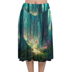 Magical Forest Forest Painting Fantasy Velvet Flared Midi Skirt by danenraven