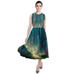 Magical Forest Forest Painting Fantasy Round Neck Boho Dress by danenraven