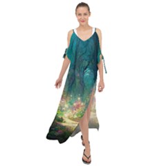 Magical Forest Forest Painting Fantasy Maxi Chiffon Cover Up Dress by danenraven