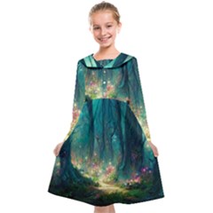 Magical Forest Forest Painting Fantasy Kids  Midi Sailor Dress by danenraven