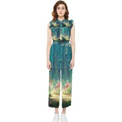 Magical Forest Forest Painting Fantasy Women s Frill Top Chiffon Jumpsuit by danenraven