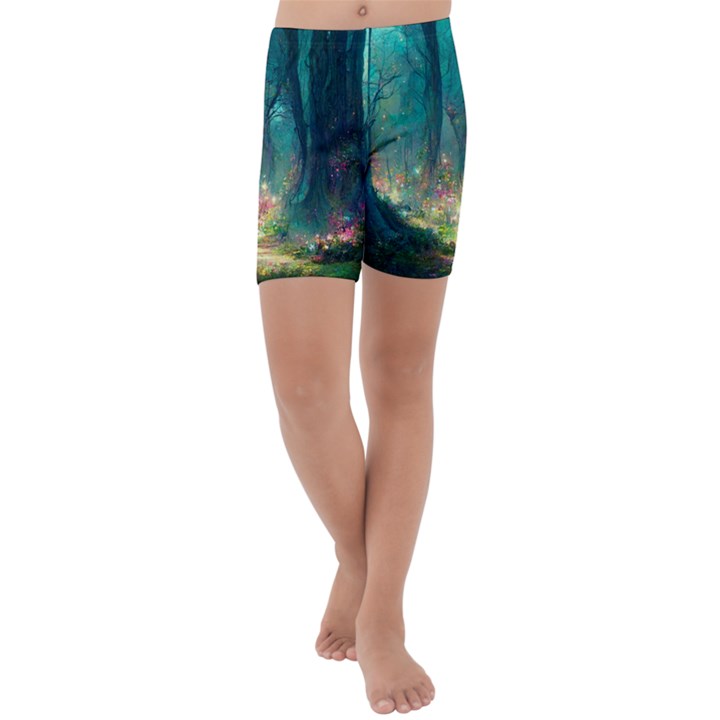 Magical Forest Forest Painting Fantasy Kids  Lightweight Velour Capri Yoga Leggings