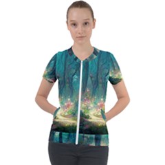 Magical Forest Forest Painting Fantasy Short Sleeve Zip Up Jacket by danenraven