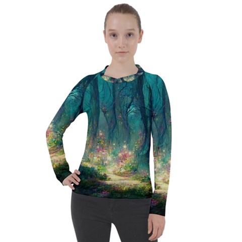 Magical Forest Forest Painting Fantasy Women s Pique Long Sleeve Tee by danenraven