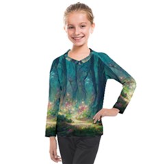 Magical Forest Forest Painting Fantasy Kids  Long Mesh Tee