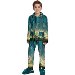 Magical Forest Forest Painting Fantasy Kids  Long Sleeve Velvet Pajamas Set