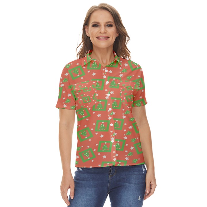 x mas texture pack Women s Short Sleeve Double Pocket Shirt