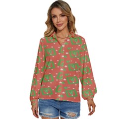 X Mas Texture Pack Women s Long Sleeve Button Down Shirt