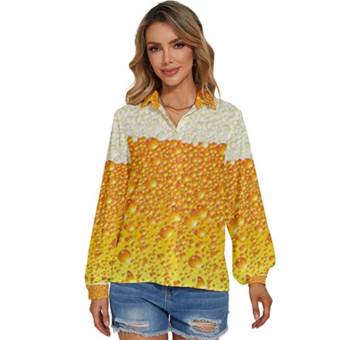 Bubble Beer Women s Long Sleeve Button Down Shirt by artworkshop