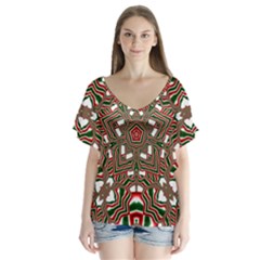 Christmas-kaleidoscope V-neck Flutter Sleeve Top by artworkshop