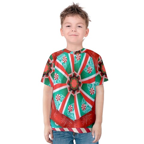 Christmas Kaleidoscope Kids  Cotton Tee by artworkshop