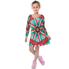 Christmas Kaleidoscope Kids  Long Sleeve Velvet Dress by artworkshop