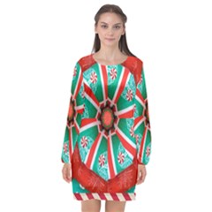 Christmas Kaleidoscope Long Sleeve Chiffon Shift Dress  by artworkshop