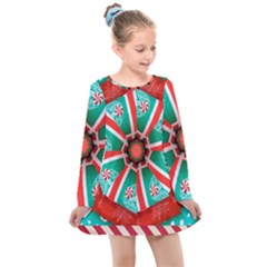 Christmas Kaleidoscope Kids  Long Sleeve Dress