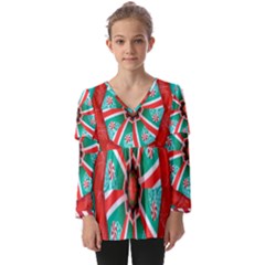 Christmas Kaleidoscope Kids  V Neck Casual Top