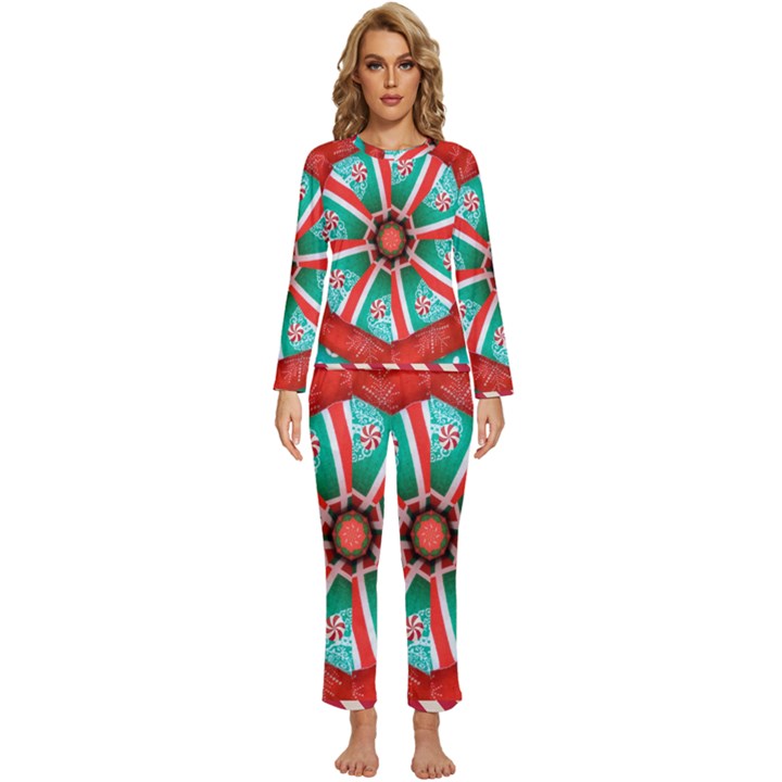 Christmas kaleidoscope Womens  Long Sleeve Lightweight Pajamas Set