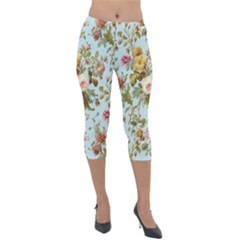 Flowers Vintage Floral Lightweight Velour Capri Leggings  by artworkshop