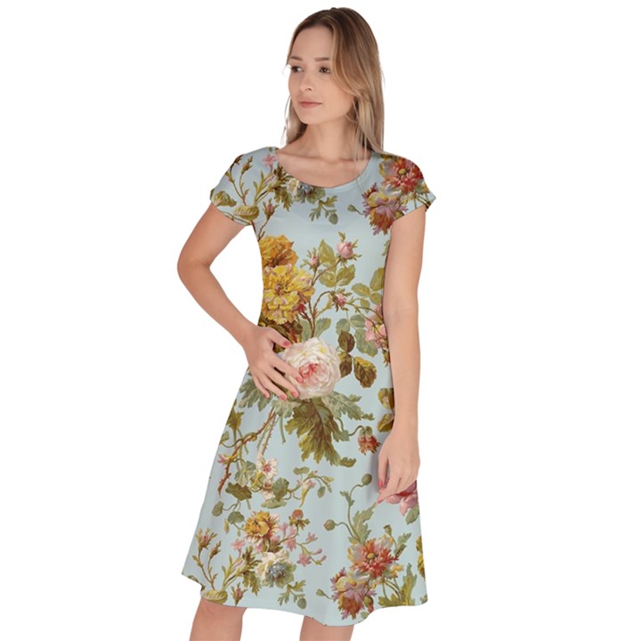 Flowers Vintage Floral Classic Short Sleeve Dress