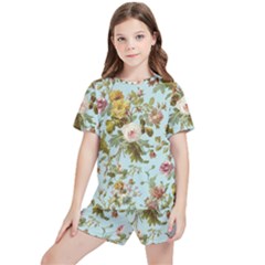 Flowers Vintage Floral Kids  Tee And Sports Shorts Set by artworkshop