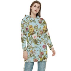 Flowers Vintage Floral Women s Long Oversized Pullover Hoodie