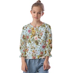 Flowers Vintage Floral Kids  Cuff Sleeve Top