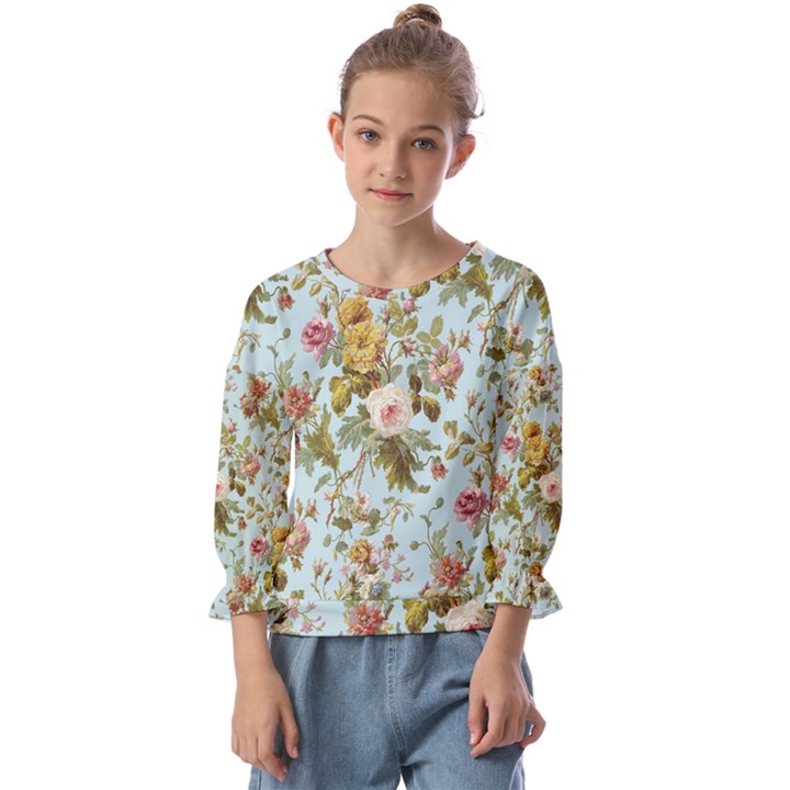 Flowers Vintage Floral Kids  Cuff Sleeve Top