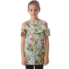 Flowers Vintage Floral Fold Over Open Sleeve Top