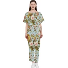 Flowers Vintage Floral Batwing Lightweight Chiffon Jumpsuit by artworkshop