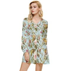 Flowers Vintage Floral Tiered Long Sleeve Mini Dress by artworkshop