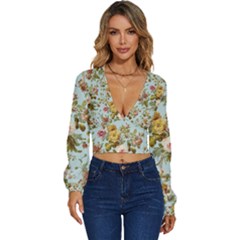 Flowers Vintage Floral Long Sleeve Deep-v Velour Top