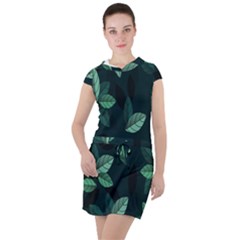 Leaves Pattern Drawstring Hooded Dress by artworkshop