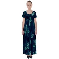 Leaves Pattern High Waist Short Sleeve Maxi Dress by artworkshop