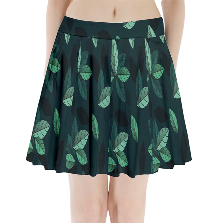 Leaves Pattern Pleated Mini Skirt