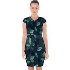 Leaves Pattern Capsleeve Drawstring Dress  by artworkshop