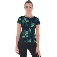 Leaves Pattern Short Sleeve Sports Top  by artworkshop