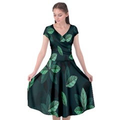 Leaves Pattern Cap Sleeve Wrap Front Dress by artworkshop