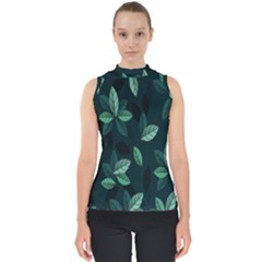 Leaves Pattern Mock Neck Shell Top by artworkshop