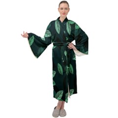 Leaves Pattern Maxi Velour Kimono by artworkshop