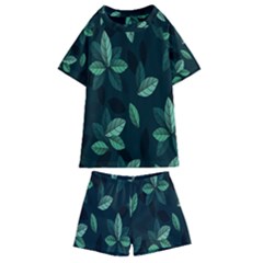 Leaves Pattern Kids  Swim Tee And Shorts Set by artworkshop