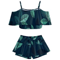 Leaves Pattern Kids  Off Shoulder Skirt Bikini by artworkshop