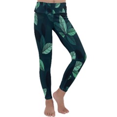 Leaves Pattern Kids  Lightweight Velour Classic Yoga Leggings by artworkshop