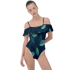 Leaves Pattern Frill Detail One Piece Swimsuit