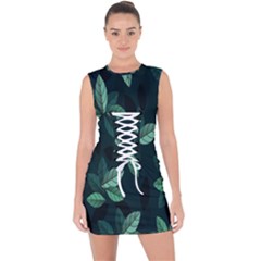 Leaves Pattern Lace Up Front Bodycon Dress by artworkshop