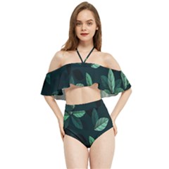 Leaves Pattern Halter Flowy Bikini Set  by artworkshop