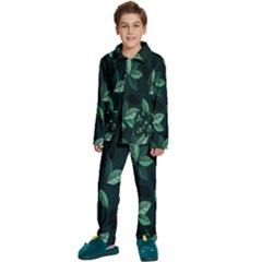 Leaves Pattern Kids  Long Sleeve Velvet Pajamas Set