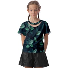 Leaves Pattern Kids  Front Cut Tee by artworkshop