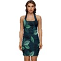 Leaves Pattern Sleeveless Wide Square Neckline Ruched Bodycon Dress View1