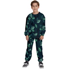 Leaves Pattern Kids  Sweatshirt Set by artworkshop