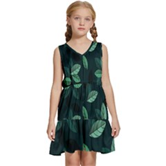 Leaves Pattern Kids  Sleeveless Tiered Mini Dress