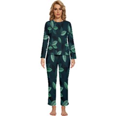 Leaves Pattern Womens  Long Sleeve Lightweight Pajamas Set